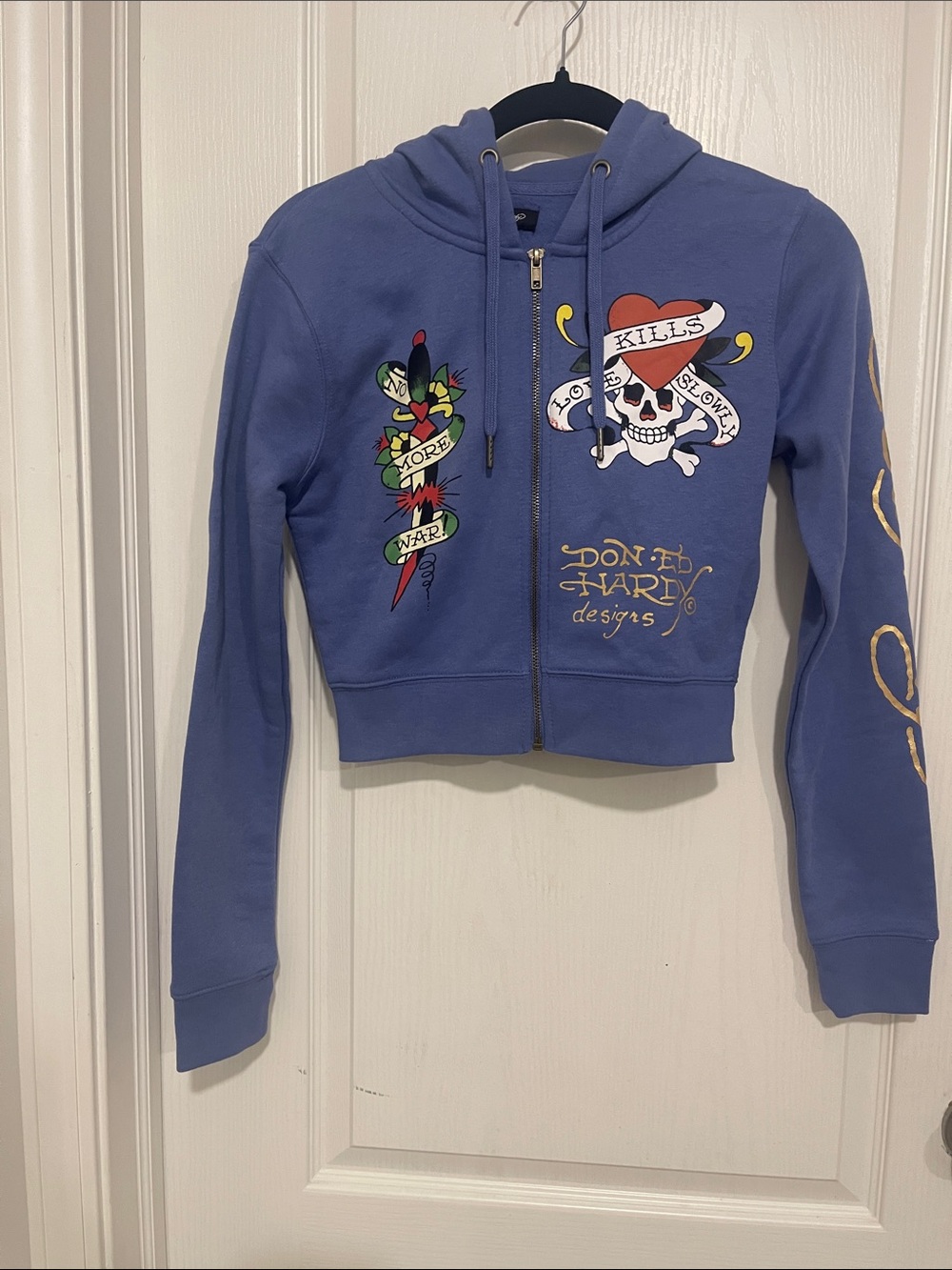 Ed Hardy Blue Girls' Zip Hoodie with Tattoo Graphics